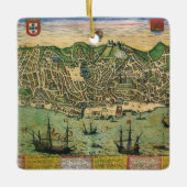 リスボン古地図、都市計画図 ポルトガル 1598年 セラミックオーナメント (正面)