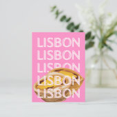 リスボン旅行アート、夏の旅行アート、ピンク ポストカード (スタンド正面)