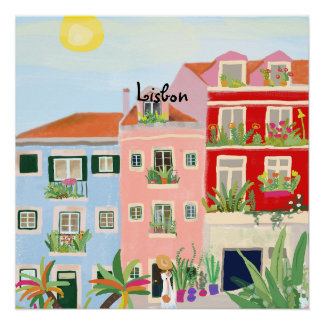 リスボン旅行カラフル ポスター