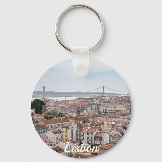 リスボン旧市街と4月25日の橋の景色 キーホルダー (正面)