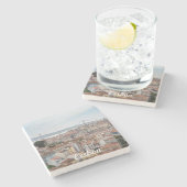 リスボン旧市街と4月25日の橋の景色 ストーンコースター (横)