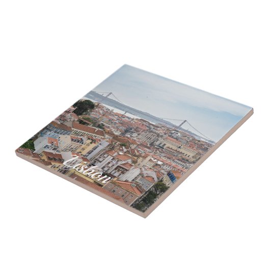 リスボン旧市街と4月25日の橋の景色 タイル (側面)