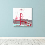 リスボン橋タガス川にヴィンテージスタイル キャンバスプリント (インサイチュ (ウッドフロア))