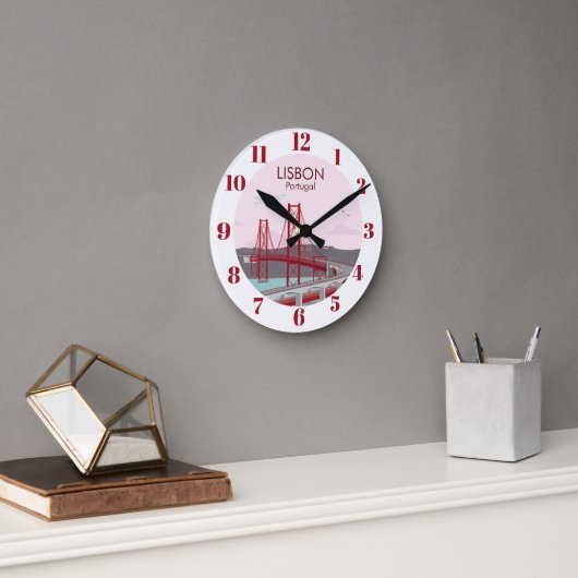 リスボン橋タガス川にヴィンテージスタイル ラウンド壁時計 (オフィス)