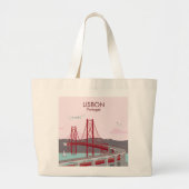 リスボン橋タガス川にヴィンテージスタイル ラージトートバッグ (正面)
