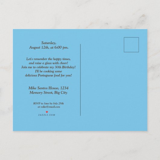 リスボン黄色のトラム ヴィンテージ バースデーパーティー インビテーションポストカード (裏面)