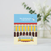 リスボン黄色のトラム ヴィンテージ バースデーパーティー インビテーションポストカード (スタンド正面)