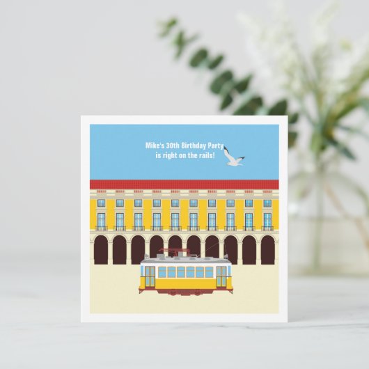 リスボン黄色のトラム ヴィンテージ バースデーパーティー 招待状 (スタンド正面)