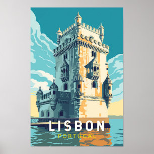 リスボン ポルトガル ベレン塔 旅行 アート ヴィンテージ ポスター