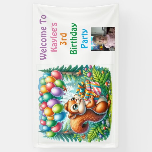 リスレルウッドランドをテーマにした誕生日 パーソナライズされた 横断幕 (縦)