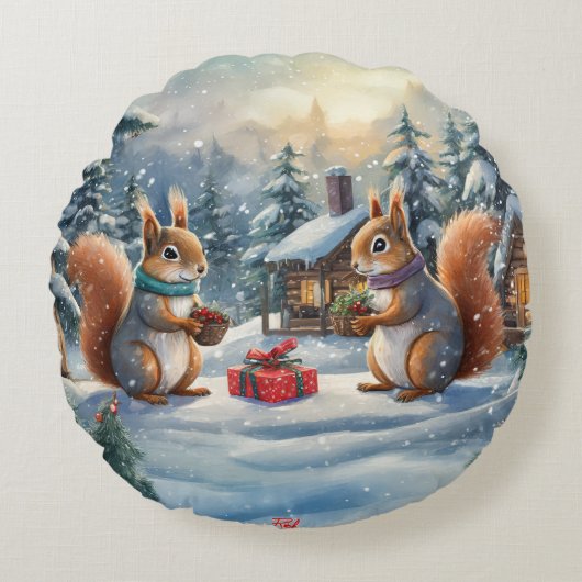 リスレルホリデーデザインバイリッチアメンギル ラウンドクッション (正面)