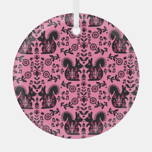 リスレル北欧スカンジナビアフォークアート ガラスオーナメント (正面)