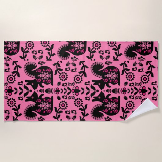 リスレル北欧スカンジナビアフォークアート ビーチタオル (正面)