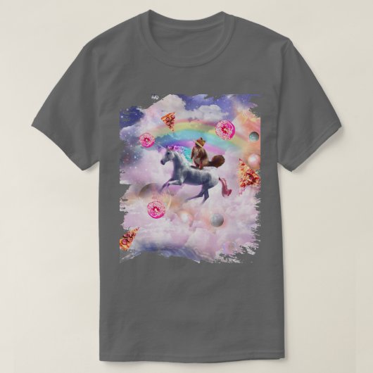 リス乗りユニコーン，レインボピザドーナツ Tシャツ (デザイン正面)