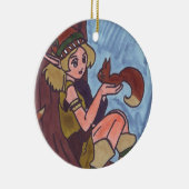 リス付き木材小妖精や小人 セラミックオーナメント (右)