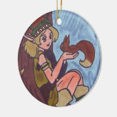 リス付き木材小妖精や小人 セラミックオーナメント (左)