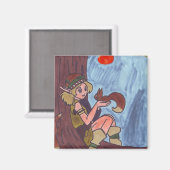 リス付き木材小妖精や小人 マグネット (正面/裏面)