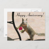 リス保持バラ記念日カード ポストカード (正面/裏面)