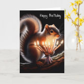 リス保持誕生日キャンドル カード (黄色い花)