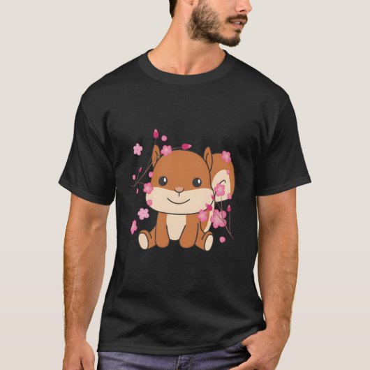リス動物のかわいいさくらんぼ花 Tシャツ (正面)