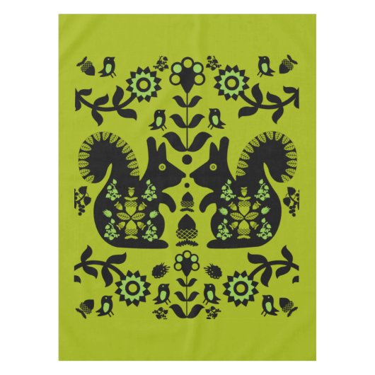 リス北欧スカンジナビアフォークアートテーブルセル テーブルクロス (正面)