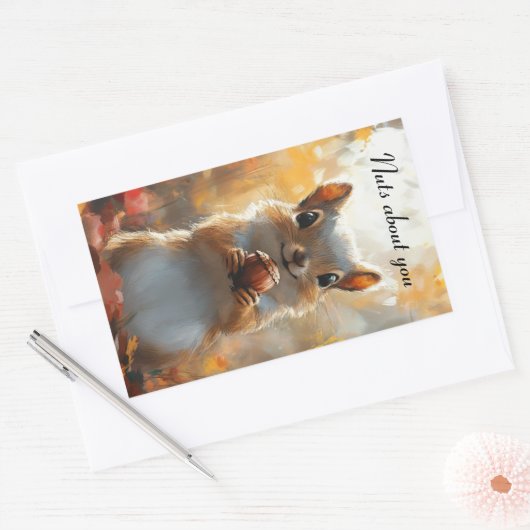 リス君の頭の中だ 長方形シール (封筒)