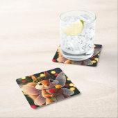 リス妖精クリスマス紙コースター スクエアペーパーコースター (インサイチュ)