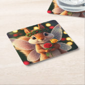 リス妖精クリスマス紙コースター スクエアペーパーコースター (アングル)