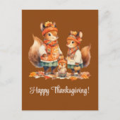 リス家族の幸せな感謝祭 シーズンポストカード (正面)