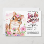 リス甘さピンクフローラガールベビーシャワー 招待状 (正面)