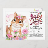リス甘さピンクフローラガールベビーシャワー 招待状 (正面/裏面)