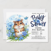 リス甘さフローラブルーボーイベビーシャワー 招待状 (正面)