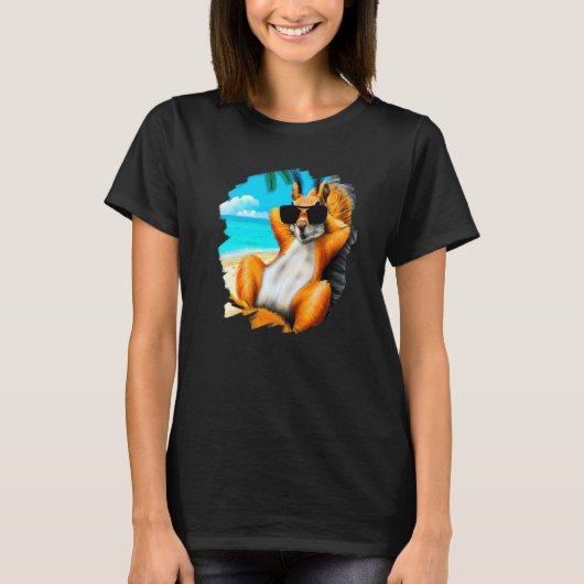 リス着用サングラス肌寒いビーチスクウェア Tシャツ (正面)