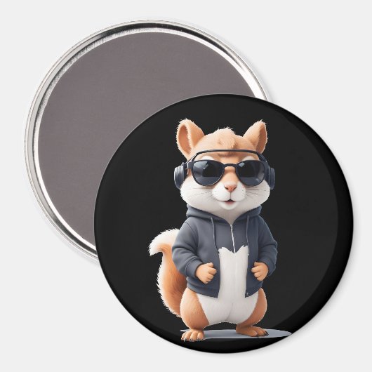 リス着用フード付きスウェットシャツおもしろいクール動物ベクター マグネット (正面/裏面)