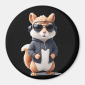 リス着用フード付きスウェットシャツおもしろいクール動物ベクター マグネット (正面)