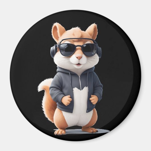 リス着用フード付きスウェットシャツおもしろいクール動物ベクター マグネット (正面)