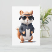 リス着用フード付きスウェットシャツおもしろいクール動物ベクター 招待状 (スタンド正面)