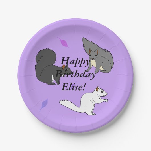 リス紫誕生日 ペーパープレート (正面)