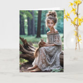 リス考えレルの女の子 カード (黄色い花)