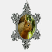 リス自然動物撮影ポートレート スノーフレークピューターオーナメント (左)