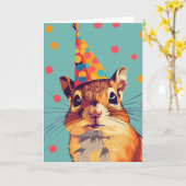 リス誕生日パーティーのグリーティングカード カード (黄色い花)