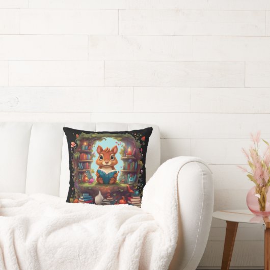 リス読ルがヴィンテージ本棚にいる クッション (ソファ)