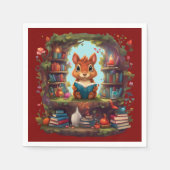 リス読ルがヴィンテージ本棚にいる スタンダードカクテルナプキン (正面)