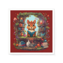 リス読ルがヴィンテージ本棚にいる