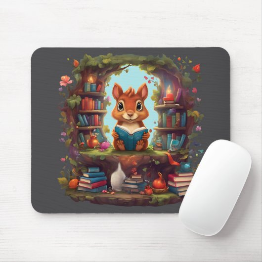 リス読ルがヴィンテージ本棚にいる マウスパッド (マウス)