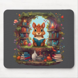 リス読ルがヴィンテージ本棚にいる マウスパッド