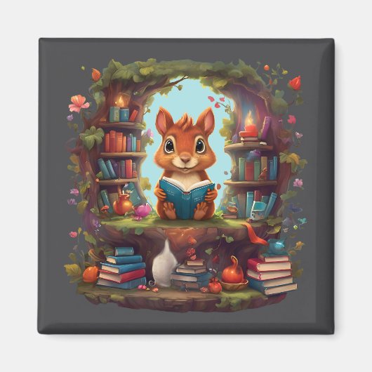 リス読ルがヴィンテージ本棚にいる マグネット (正面)