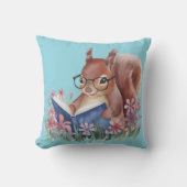 リス読ルの本が花で囲まれている クッション (正面)