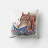 リス読ルの本が花で囲まれている クッション (裏面)