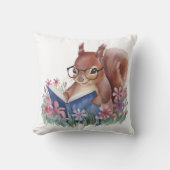 リス読ルの本が花で囲まれている クッション (正面)